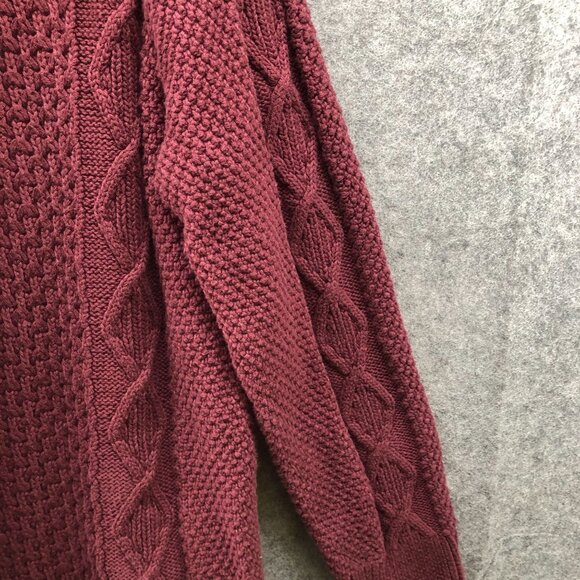 L.L. Bean Cable Knit Cardigan Womens M Burgundy Open Front Longline Cotton - Picture 5 of 9